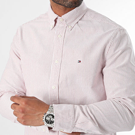 Tommy Hilfiger - Heritage Oxford Stripe Camisa Manga Larga 6238 Rojo Heather Blanco