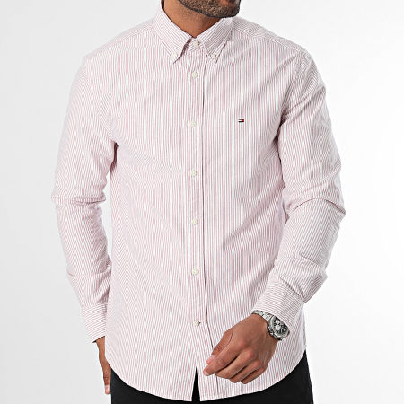 Tommy Hilfiger - Heritage Oxford Stripe Camisa Manga Larga 6238 Rojo Heather Blanco