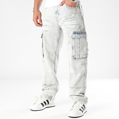 2Y Premium - Jeans Baggy Cargo con lavaggio blu