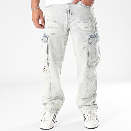 2Y Premium - Jeans Baggy Cargo con lavaggio blu