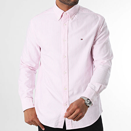 Tommy Hilfiger - Chemise Manches Longues A Rayures Heritage Oxford Stripe 6238 Rose Chiné Blanc