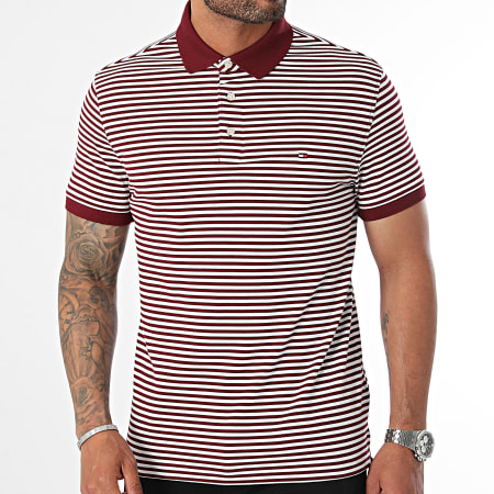 Tommy Hilfiger - Polo manica corta Stripes Slim 1985 7771 Bordeaux Bianco