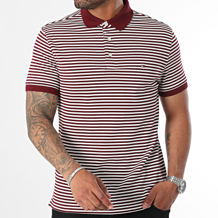 Tommy Hilfiger - Polo manica corta Stripes Slim 1985 7771 Bordeaux Bianco