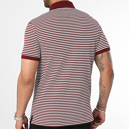 Tommy Hilfiger - Polo manica corta Stripes Slim 1985 7771 Bordeaux Bianco