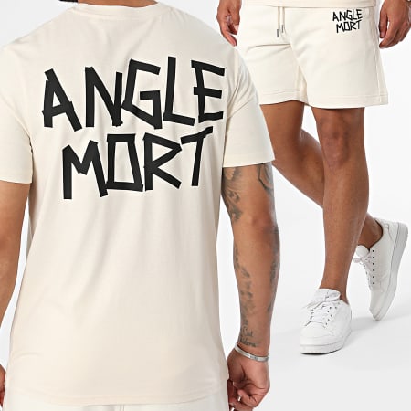 Angle Mort - Set di maglietta e pantaloncini da jogging beige e nero con angolo di morte