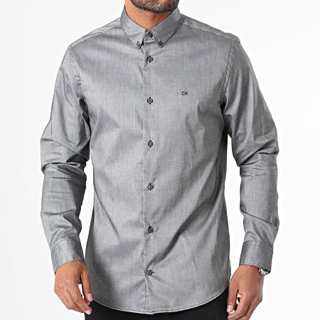 Calvin Klein - Chemise Manches Longues Oxford Stretch Regular Fit 3212 Gris Anthracite Chiné