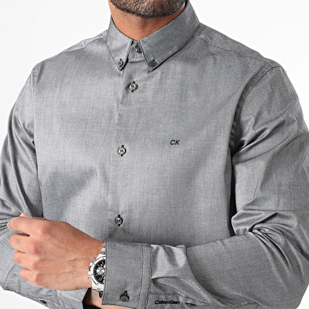 Calvin Klein - Chemise Manches Longues Oxford Stretch Regular Fit 3212 Gris Anthracite Chiné