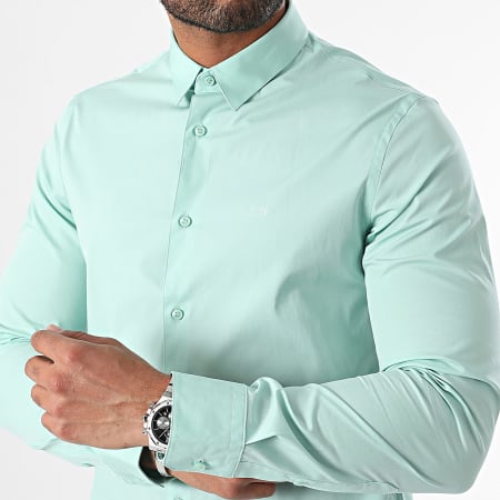 Calvin Klein - Camisa Slim Popelina Manga Larga 0856 Verde Claro