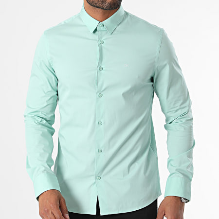 Calvin Klein - Camisa Slim Popelina Manga Larga 0856 Verde Claro