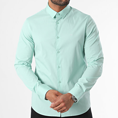 Calvin Klein - Camisa Slim Popelina Manga Larga 0856 Verde Claro