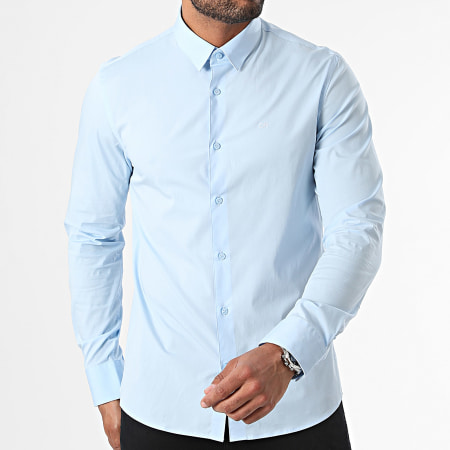 Calvin Klein - Camisa Slim Popelina Manga Larga 0856 Azul Claro