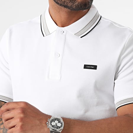 Calvin Klein - Polo Manga Slim Stretch Piqué Multi Tipping 2469 Blanco