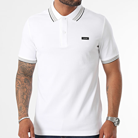 Calvin Klein - Polo Manica Slim Stretch Piqué Multi Tipping 2469 Bianco