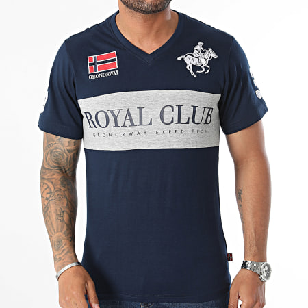 Geographical Norway - Camiseta azul marino con cuello de pico