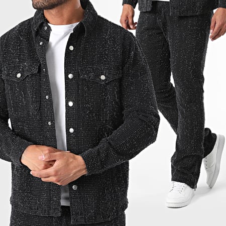 Ikao - Set di jeans e giacca di jeans grigio antracite e nero