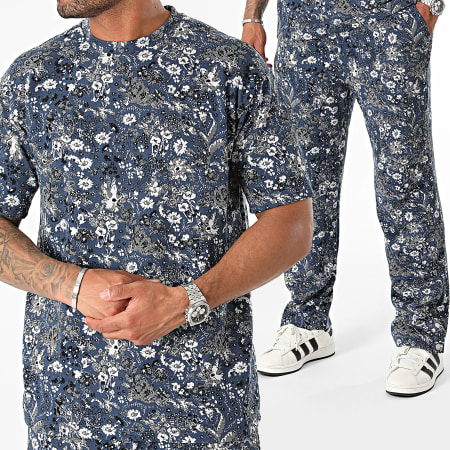 Ikao - Conjunto de camiseta y pantalón azul marino con estampado floral