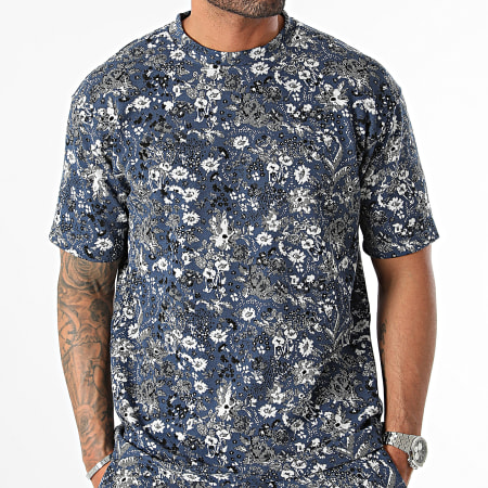 Ikao - Marineblauw gebloemd T-shirt en broekenset