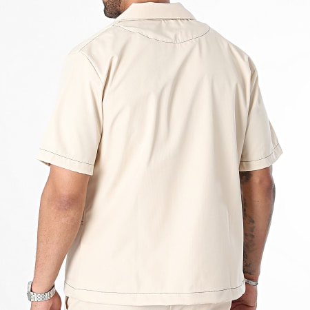 Ikao - Conjunto de camisa de manga corta y pantalón cargo beige