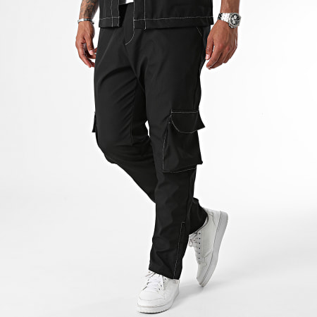Ikao - Conjunto de camisa negra de manga corta y pantalón cargo