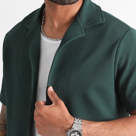LBO - Waffle 1360 Set camicia e pantaloni a manica corta verde bottiglia con texture
