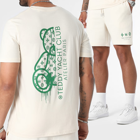 Teddy Yacht Club - Ensemble Tee Shirt Et Short Jogging Atelier Paris Beige Vert Bouteille