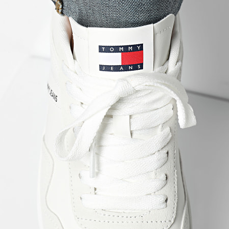 Tommy Jeans - Sneakers in pelle Retro Cupsole 1414 Ecru