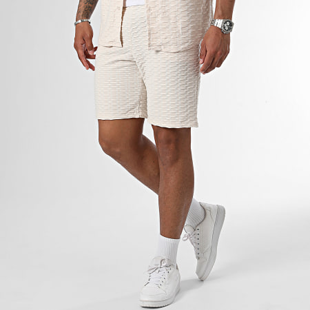 Frilivin - Beige shirt met korte mouwen en joggingshortset