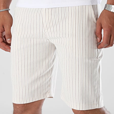 Frilivin - Short Chino A Rayures Blanc Beige Marron