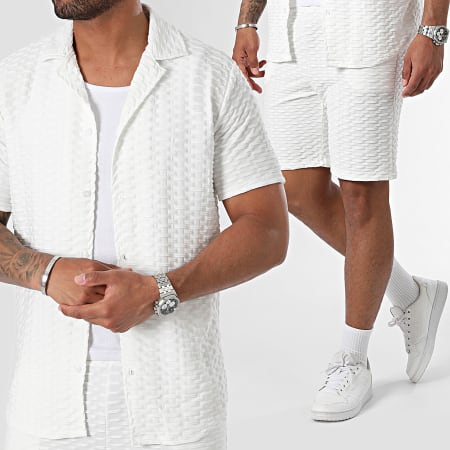 Frilivin - Conjunto de camisa blanca de manga corta y pantalón corto de jogging