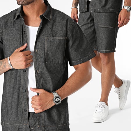 Frilivin - Zwart jeans shirt met korte mouwen en korte broek