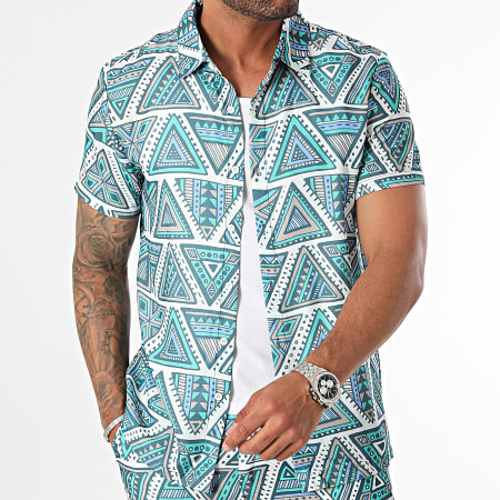 Frilivin - Ensemble Chemise Manches Courtes Et Short Jogging Blanc Vert Beige