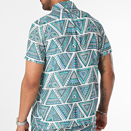 Frilivin - Ensemble Chemise Manches Courtes Et Short Jogging Blanc Vert Beige