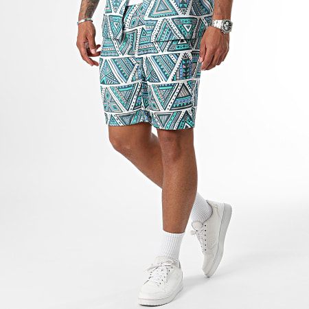 Frilivin - Ensemble Chemise Manches Courtes Et Short Jogging Blanc Vert Beige