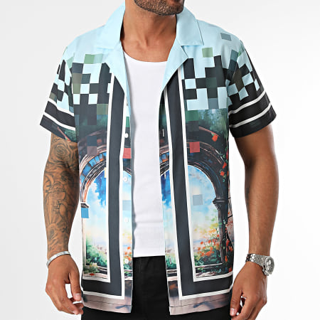 Frilivin - Camisa Manga Corta Azul Claro Negro Multi