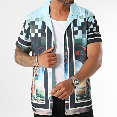 Frilivin - Camisa Manga Corta Azul Claro Negro Multi