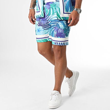Frilivin - Ensemble Chemise Manches Courtes Et Short Jogging Violet Bleu Vert