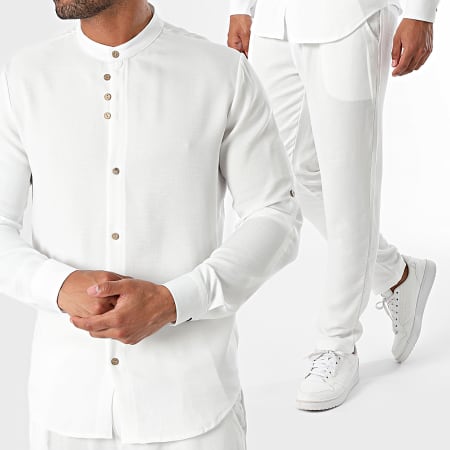 Frilivin - Conjunto blanco de camisa de manga larga y pantalón