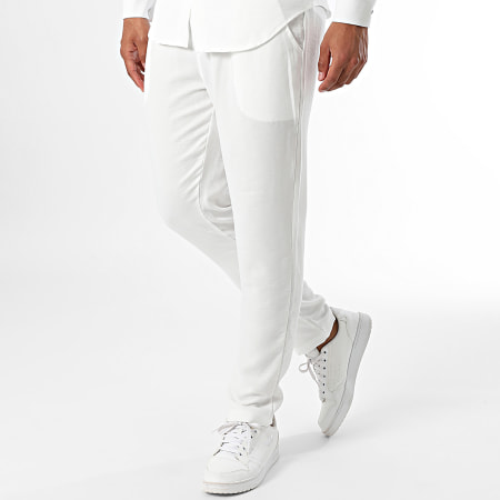 Frilivin - Conjunto blanco de camisa de manga larga y pantalón