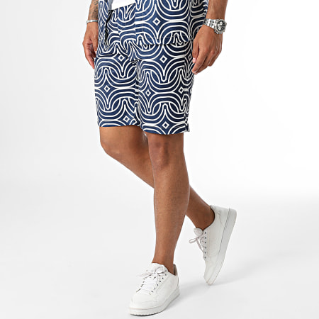 Frilivin - Marineblauw wit shirt met korte mouwen en joggingshortset