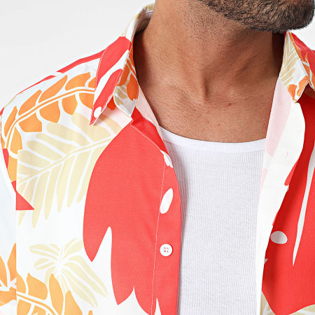 Frilivin - Ensemble Chemise Manches Courtes Et Short Jogging Blanc Beige Rouge Orange Floral