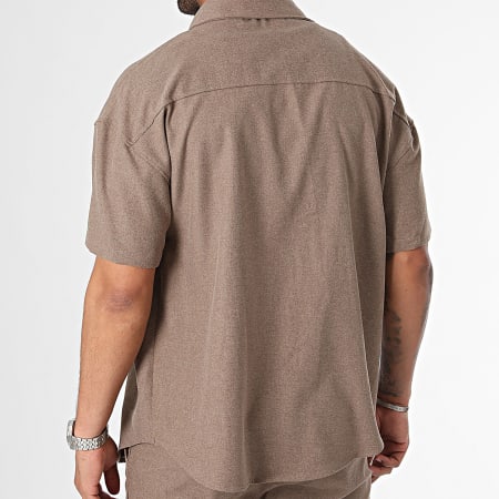 Frilivin - Conjunto de camisa de manga corta y pantalón chino Marrón brezo