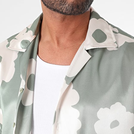 Ikao - Conjunto Camisa Manga Corta Y Pantalón Corto Beige Verde Caqui