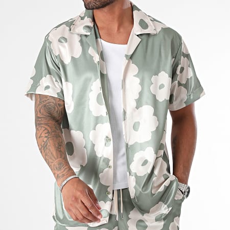 Ikao - Conjunto Camisa Manga Corta Y Pantalón Corto Beige Verde Caqui