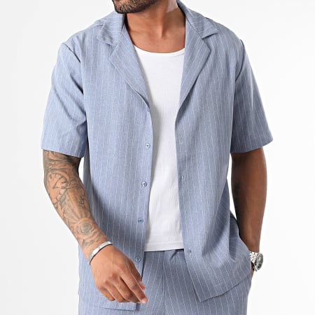 Uniplay - Camicia a maniche corte a righe e pantaloncini chino YC088-YC089 Set blu chiaro