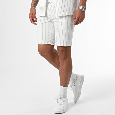 Uniplay - Ensemble A Rayures Chemise Manches Courtes Et Short Chino YC088-YC089 Blanc