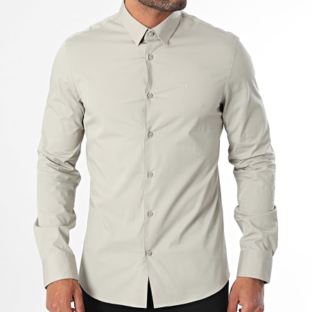 Calvin Klein - Camisa Slim Popelina Manga Larga 0856 Beige Claro