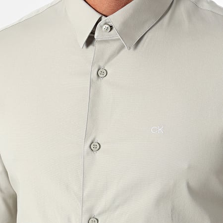 Calvin Klein - Camisa Slim Popelina Manga Larga 0856 Beige Claro