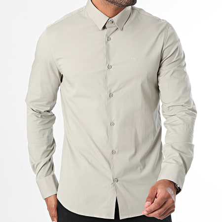 Calvin Klein - Camicia Slim Popeline a maniche lunghe 0856 Beige chiaro