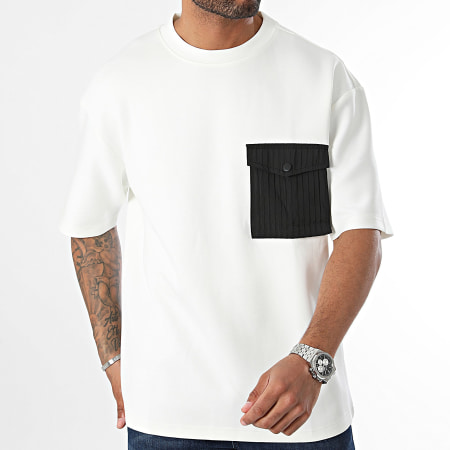 John H - Oversized Pocket Tee Shirt Wit Zwart