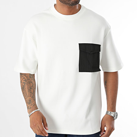 John H - Oversized Pocket Tee Shirt Wit Zwart